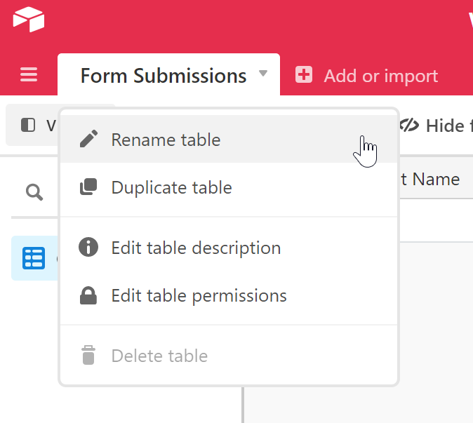 Renaming the Airtable table inside of the user interface