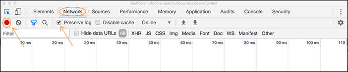 Where to find the record button in Chrome&rsquo;s dev tools.